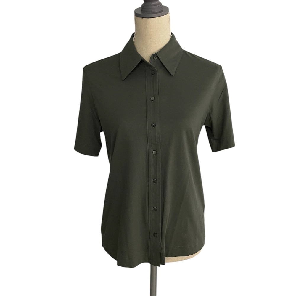 Banana Republic Button Down Shirt Women Small Green SS Silky Cotton Nori